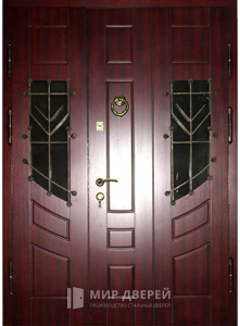 Металлическая дверь со стеклом и ковкой двупольная №15 - фото вид снаружи