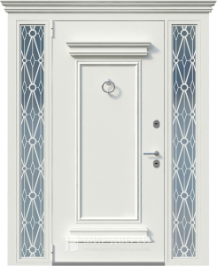 Белая эксклюзивная дверь со вставками и кнокером №6 - фото вид снаружи